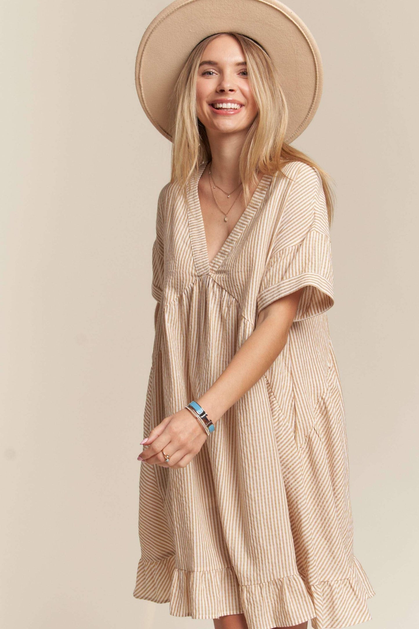 PINSTRIPE BABYDOLL DRESS