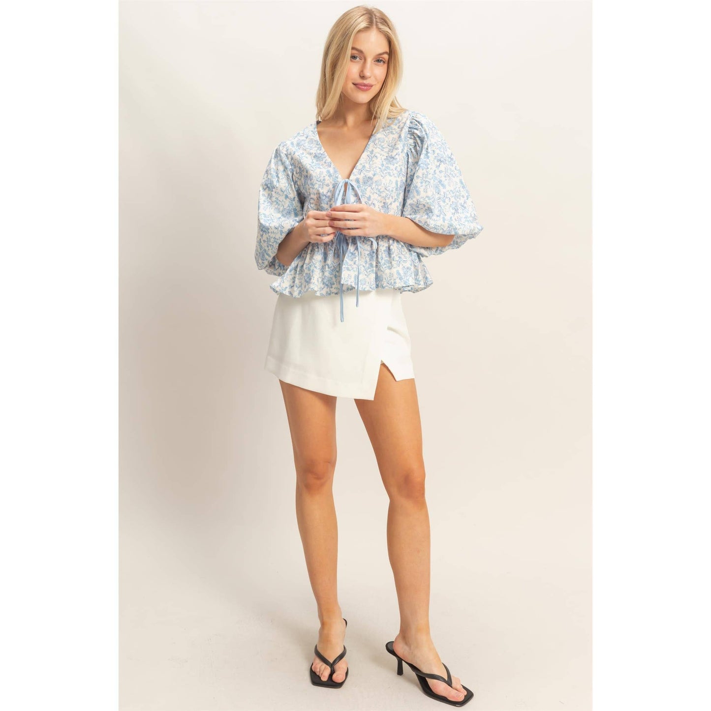 Floral Tie-Front Peplum Top