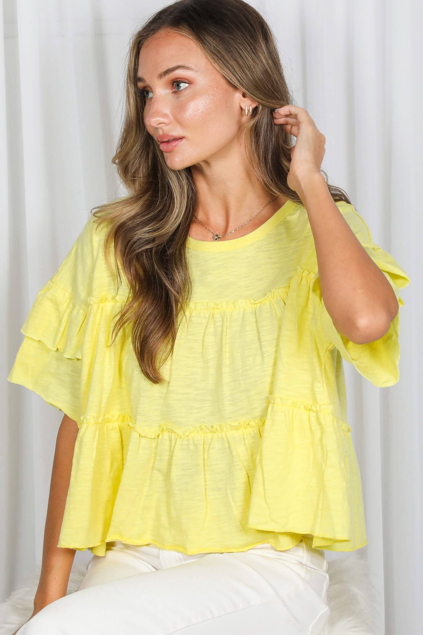 Ruffle Tired Crew Neck