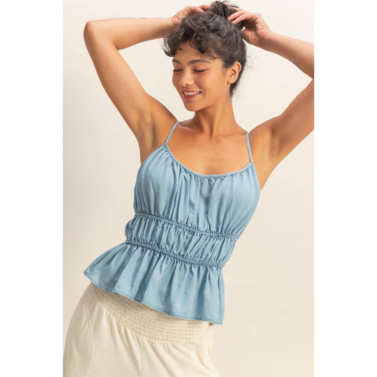 Cinched Waist Peplum Top