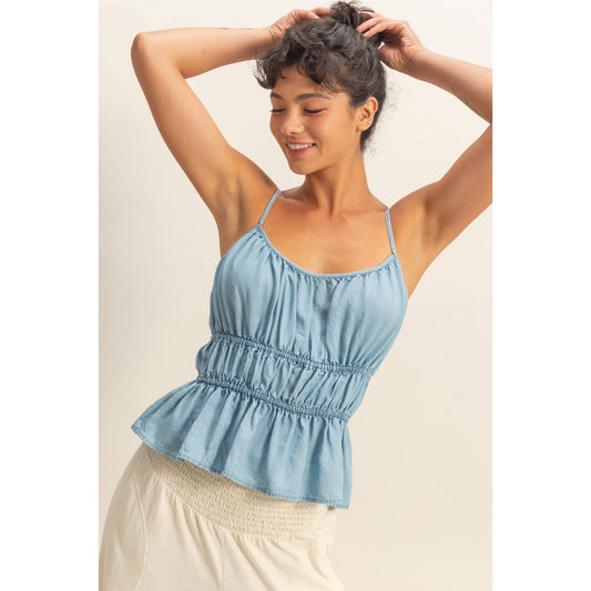 Cinched Waist Peplum Top
