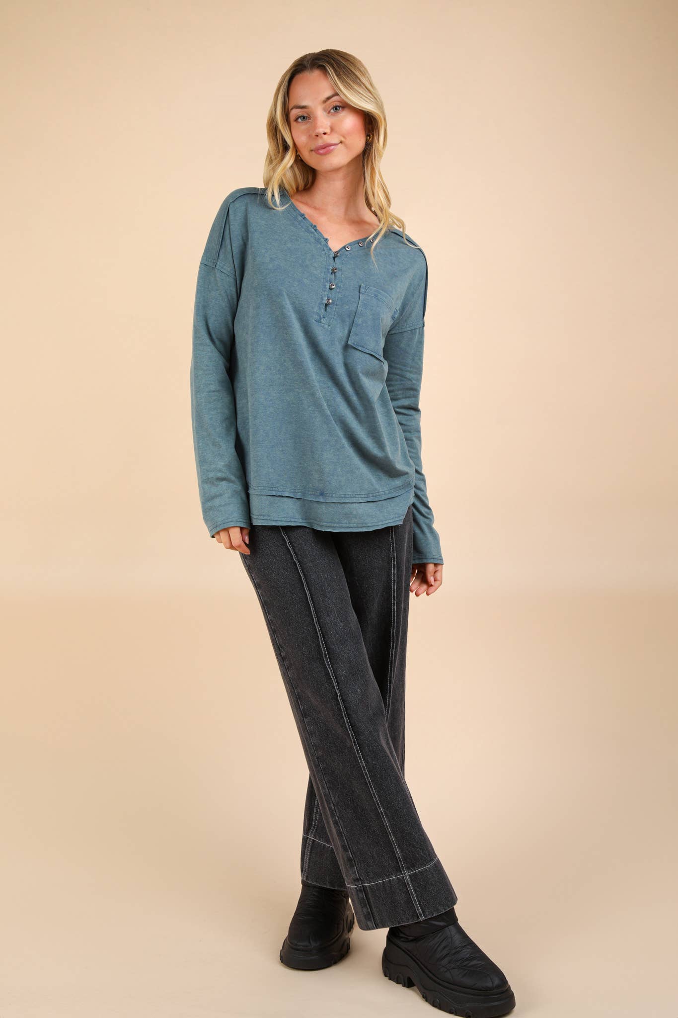PLUS SIZE Mineral Washed Cotton Comfy Knit Top