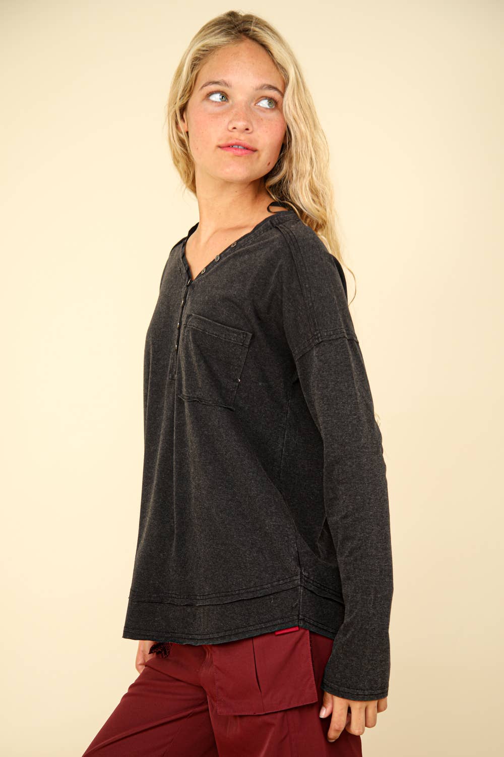 PLUS SIZE Mineral Washed Cotton Comfy Knit Top