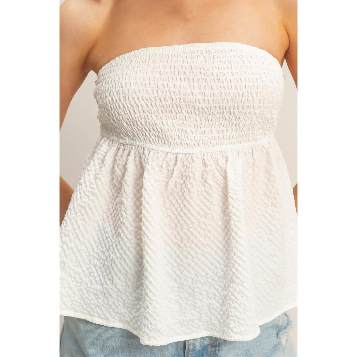 Smocked Tube Top With Tie Back