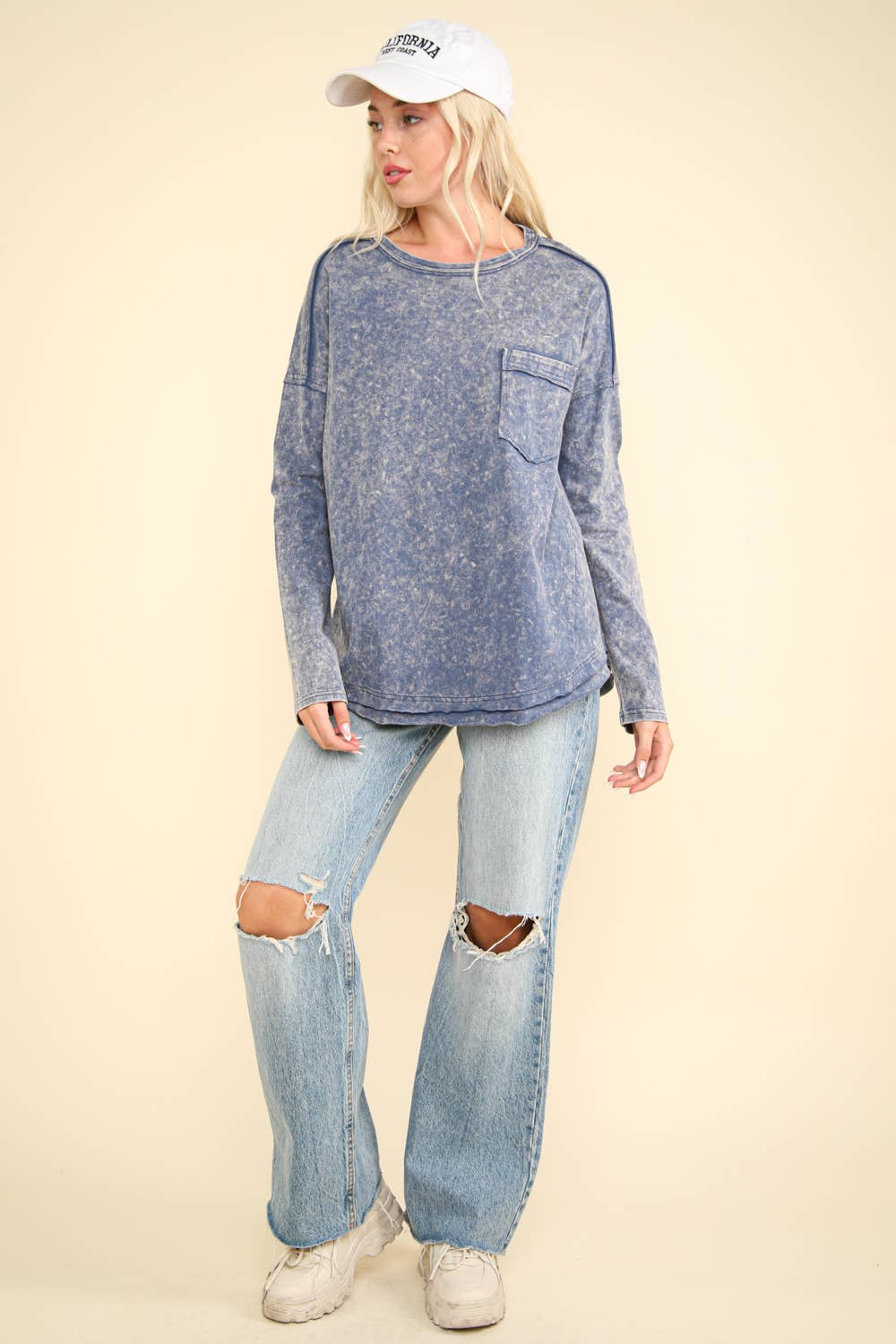 Mineral Washed Casual Knit Top