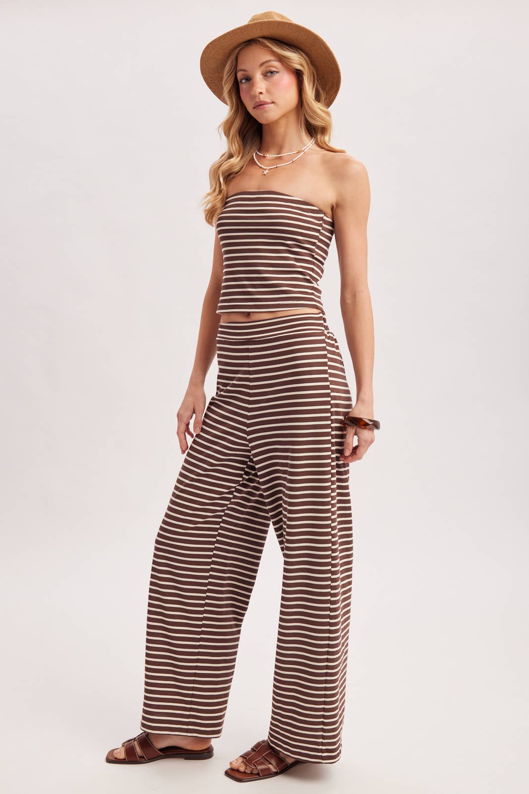 STRIPED KNIT TUBE AND WIDE PANTS SET (Sold as Separates)