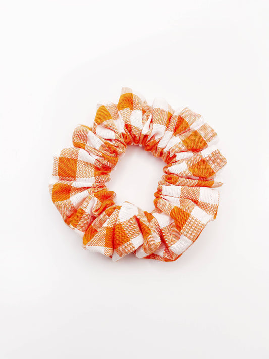 Orange Gingham Plaid Scrunchies, Womens Scrunchies Hair Ties