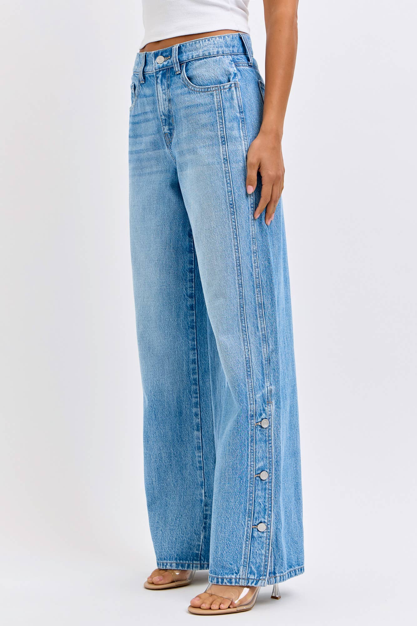 High Rise Wide Leg with Side Buttons