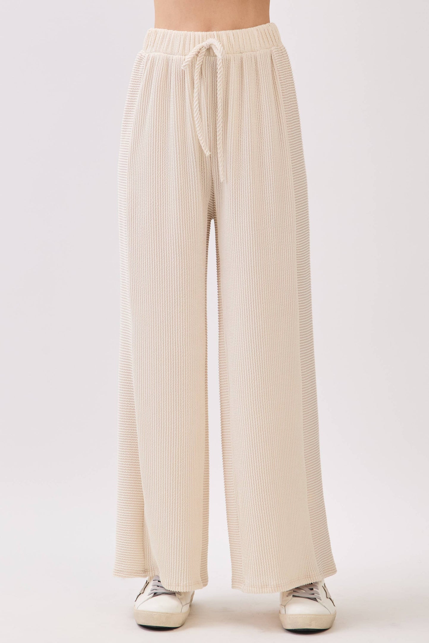 Ribbed Knit Wide-Leg Lounge Pants