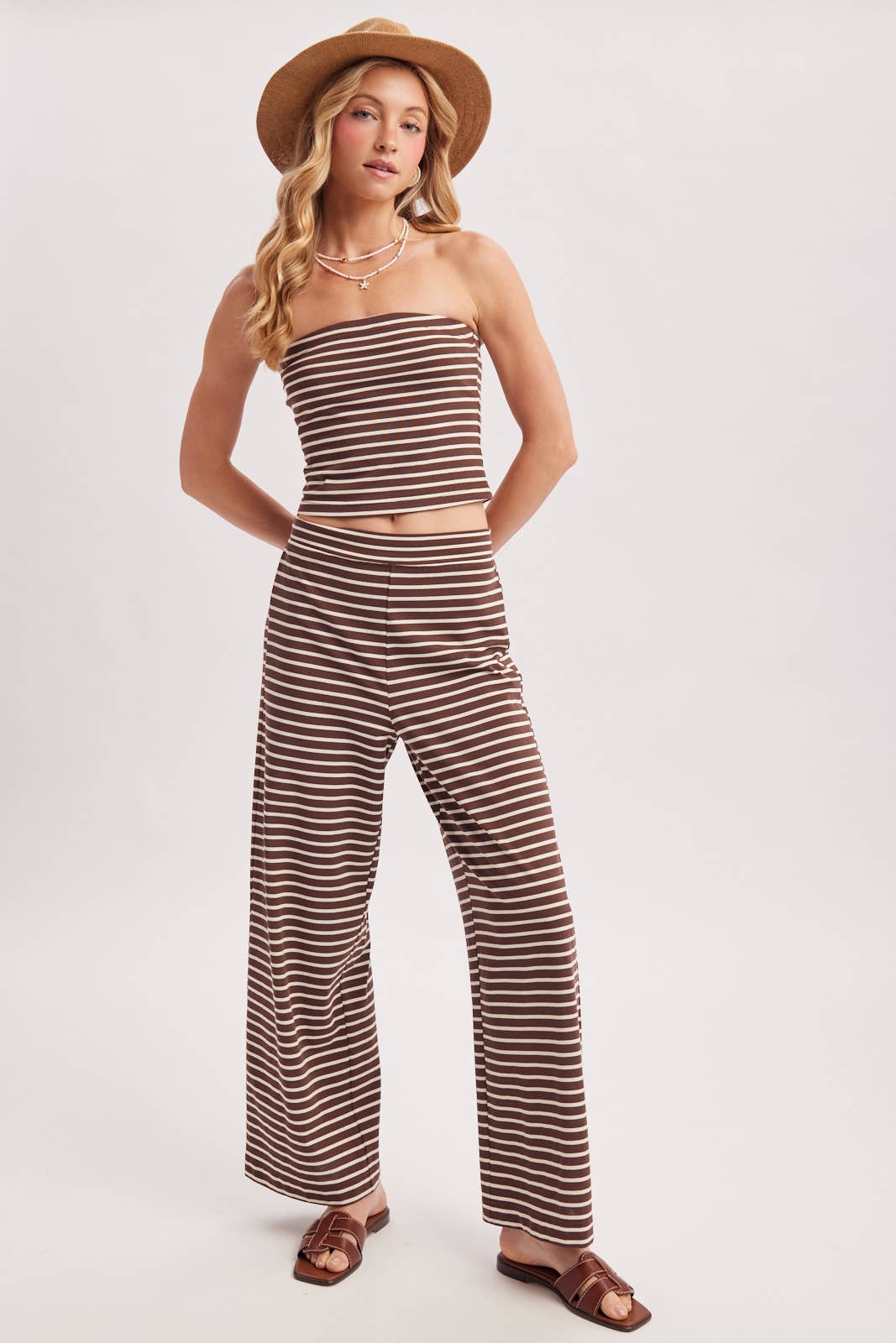 STRIPED KNIT TUBE AND WIDE PANTS SET (Sold as Separates)