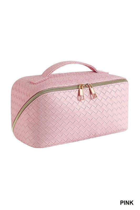 Woven Vegan Leather Cosmetic Makeup Travel Bag