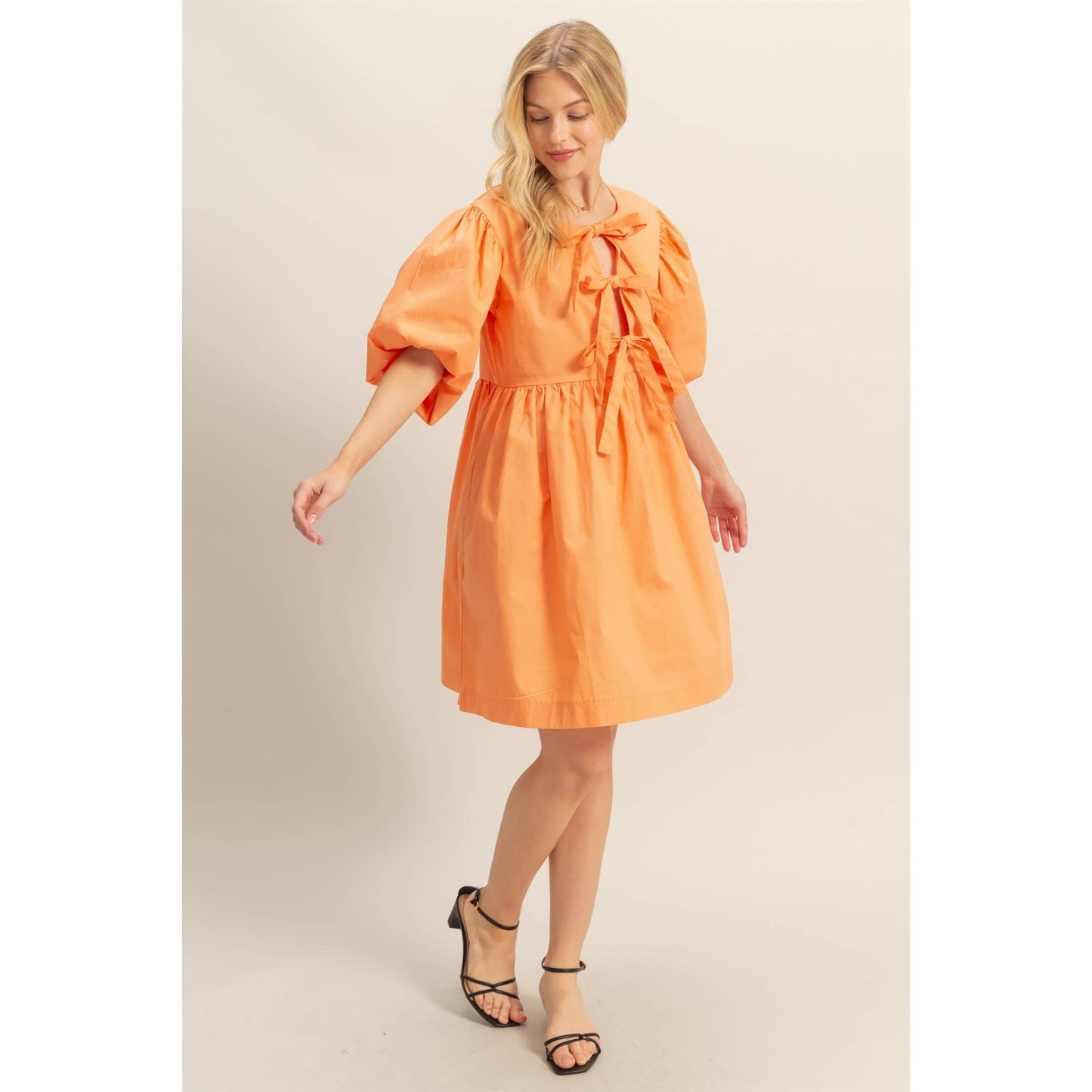 Half Sleeve Tie-Up Ribbon Poplin Dress