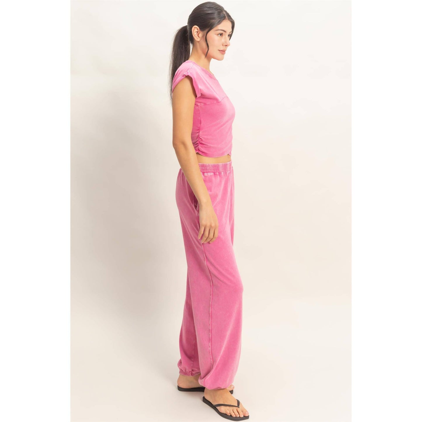 Rolled Sleeve Wrap-Front Crop Top And Jogger Set (Sold As Separates)