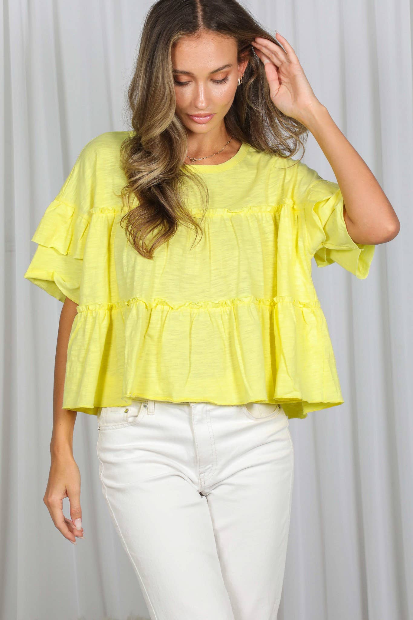 Ruffle Tired Crew Neck