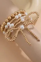 Bow Knot Pearl Beaded Multi Layered Bracelet Set
