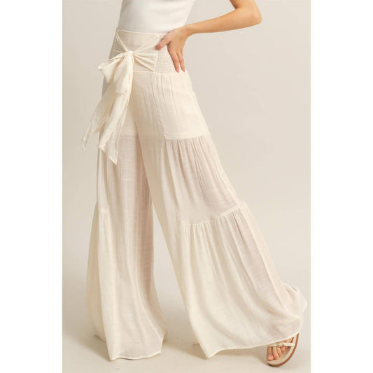 Front Tie Waist Tiered Palazzo Pants