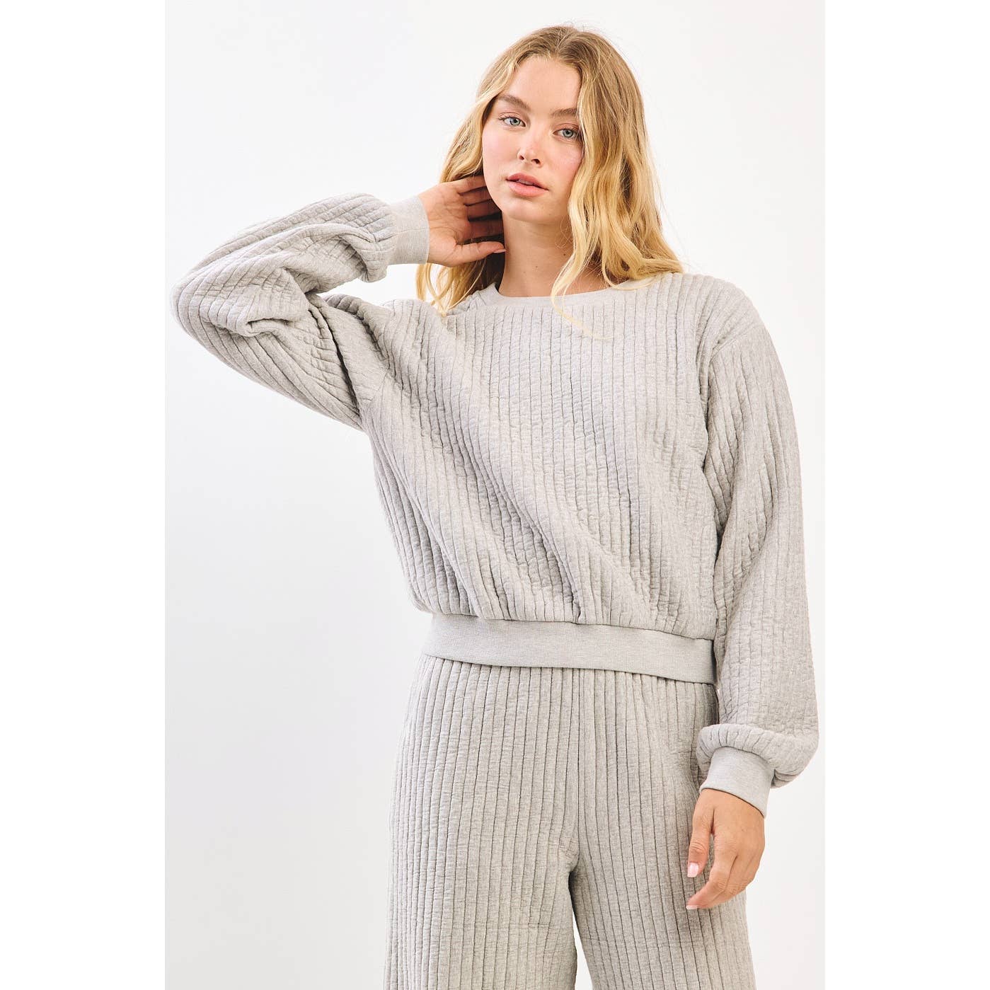 QUILTED CREW NECK SWEATSHIRT AND PANTS SET (Sold as Separates)