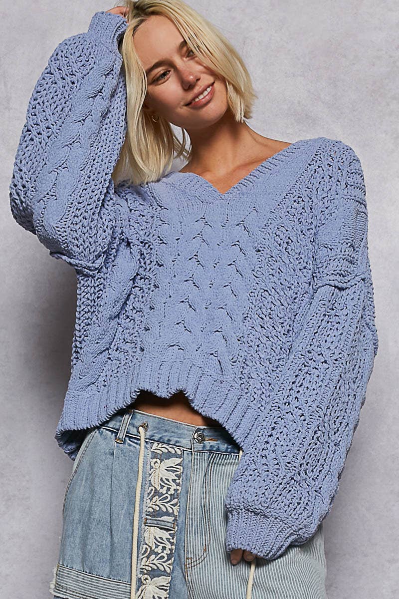 V-Neck Chenille Sweater Semi Cropped Top