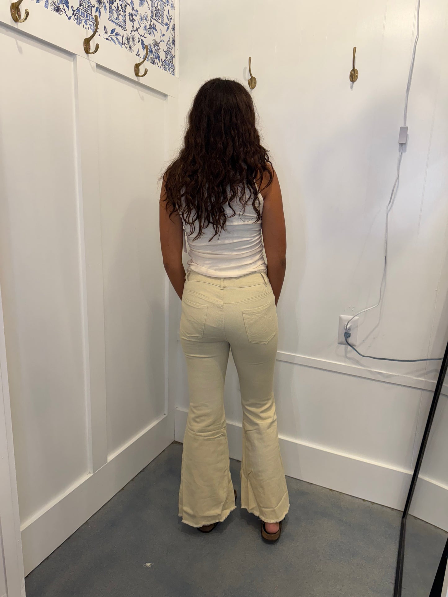 High waist lace up front flare leg jeans