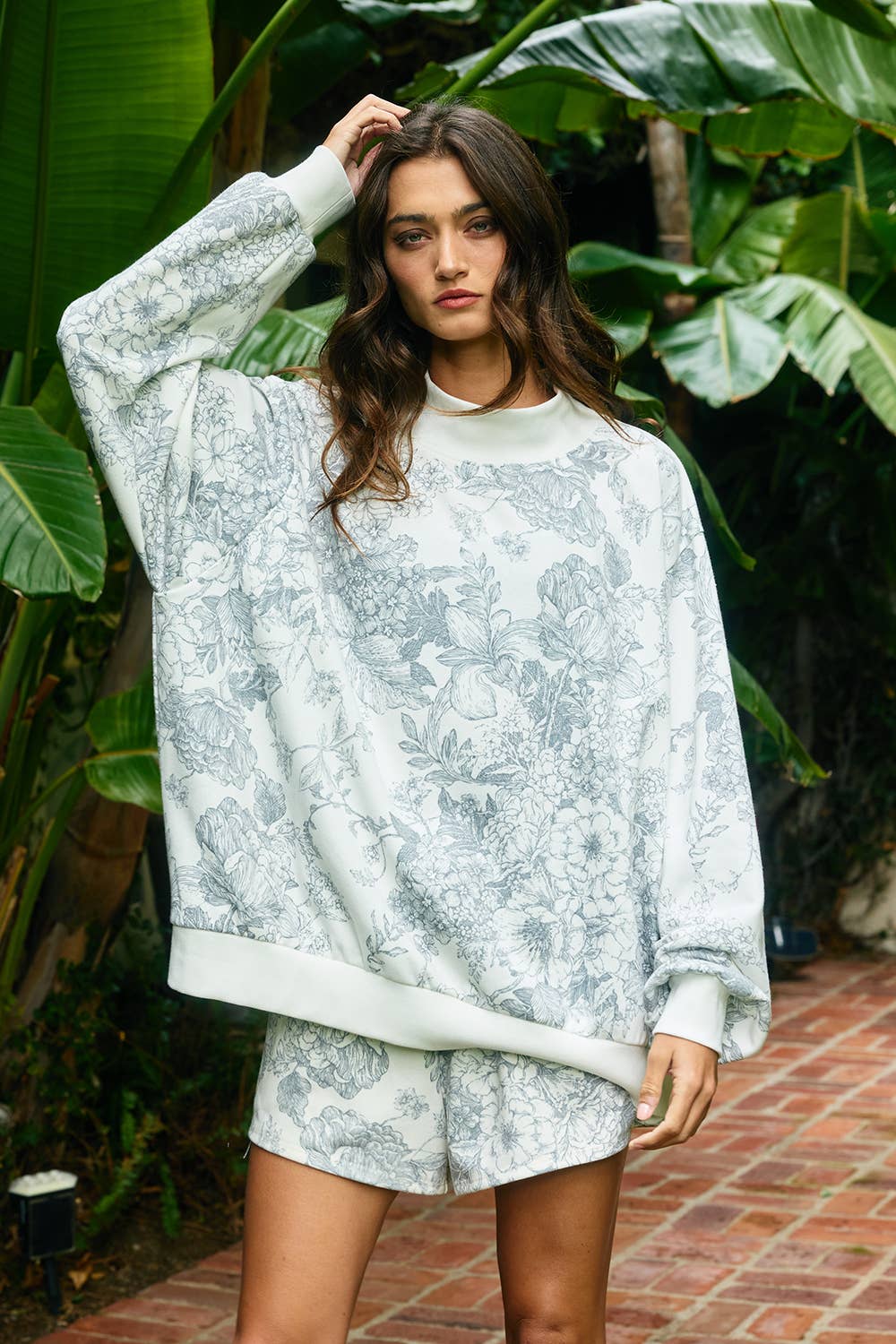 Floral Oversized Mock Neck Sweatshirt