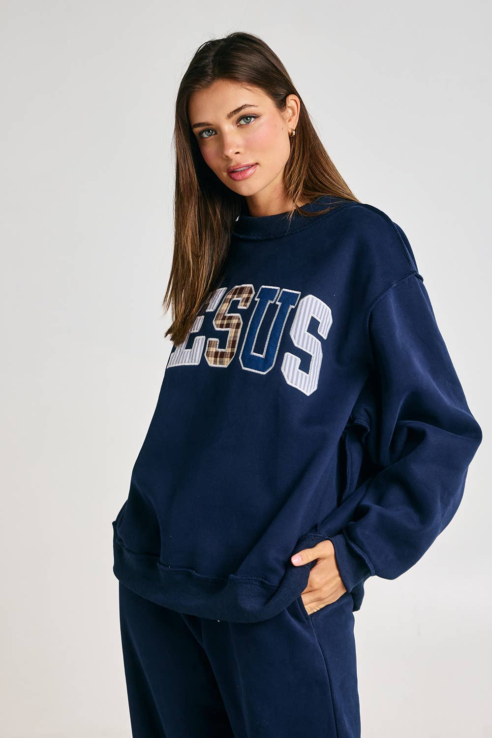 JESUS Embroidered Mock-neck Sweatshirt