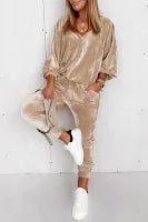 Velvet Zipped Top and Joggers Two Piece Set (Sold as Separates)