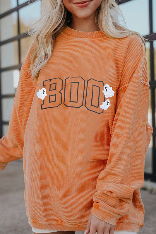 Embroidered BOO Ghost Corded Halloween Sweatshirt