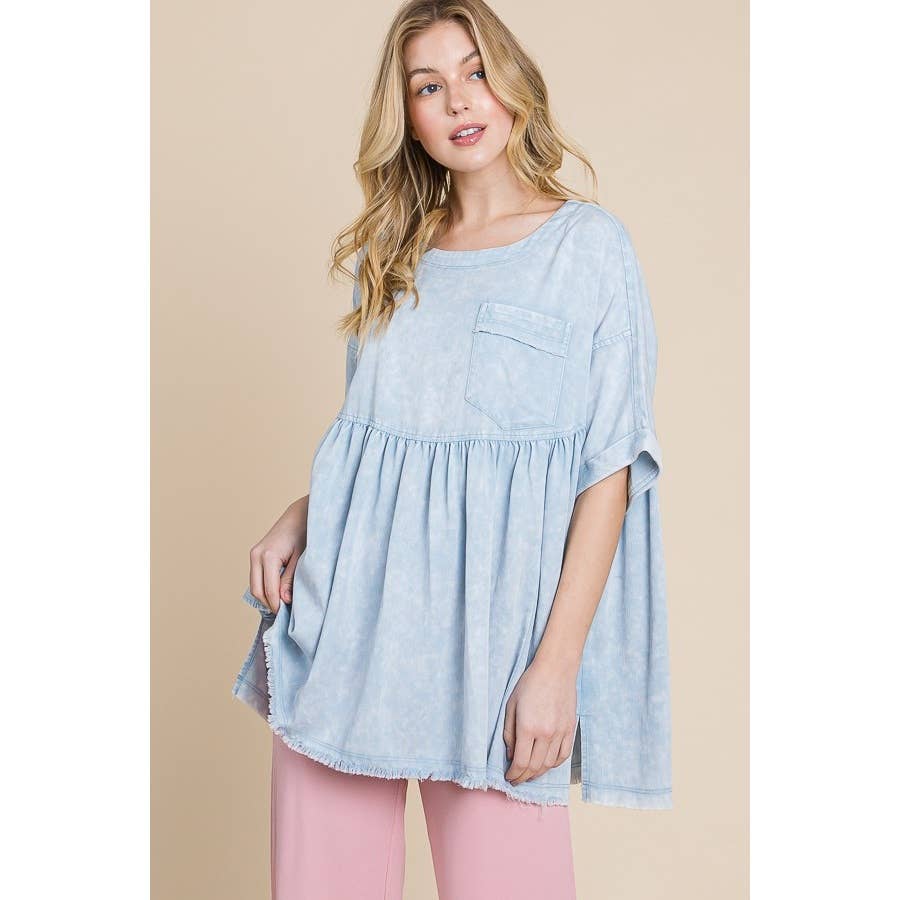 Mineral Wash Oversized Drop Shoulder Babydoll Top