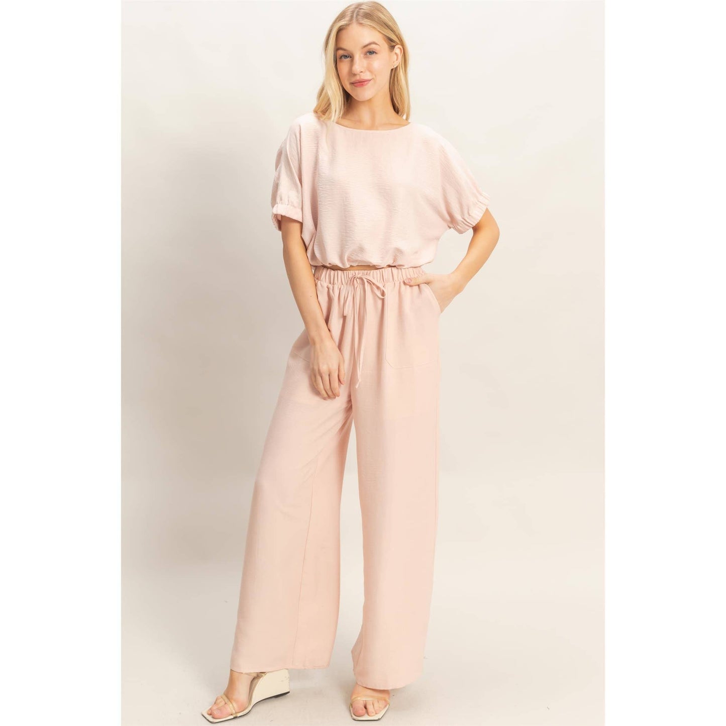 Textured Drawstring Top & Pants Set (Sold As Separates)