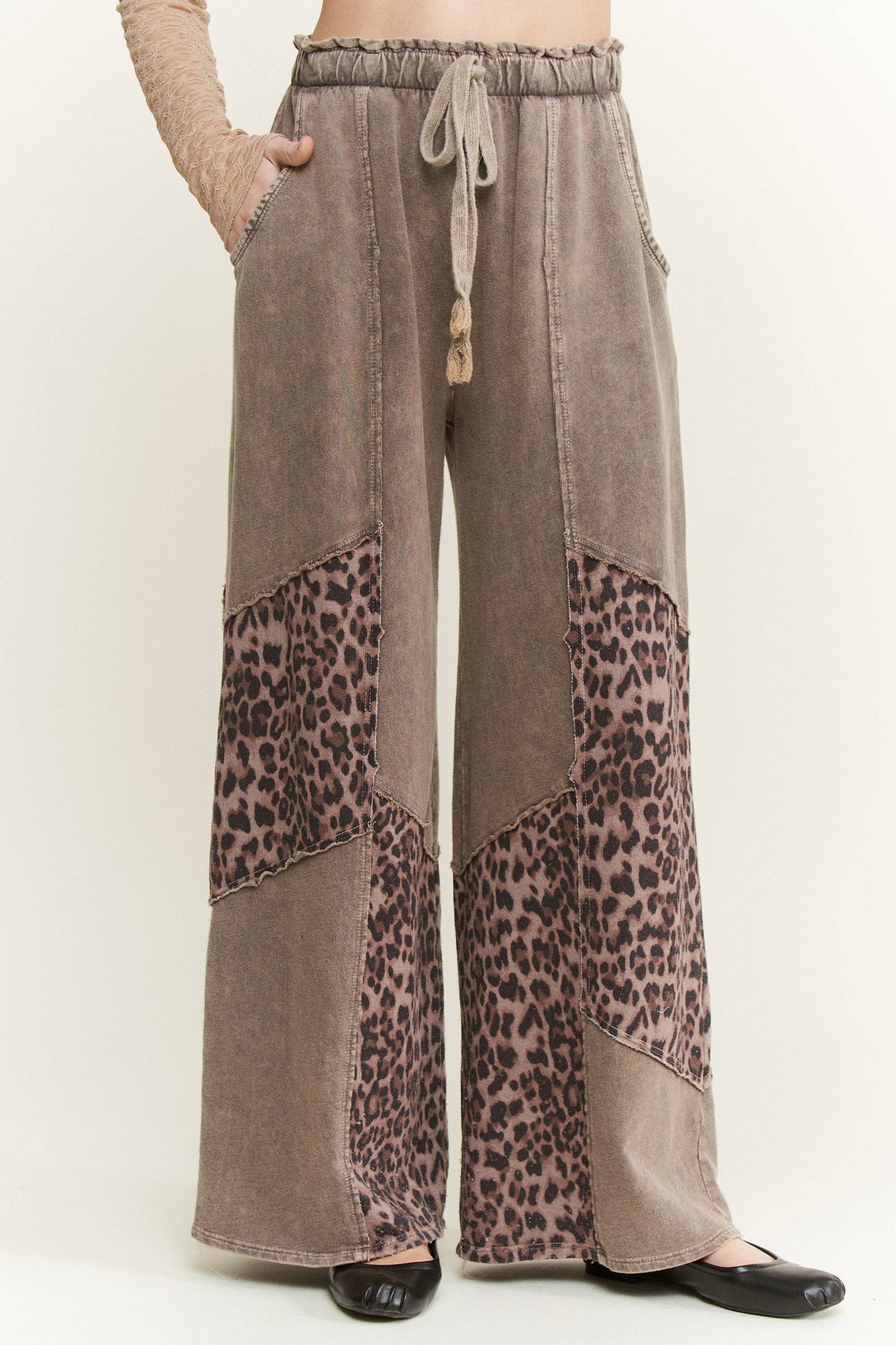 Mineral Washed Leopard Animal Patchwork Pants