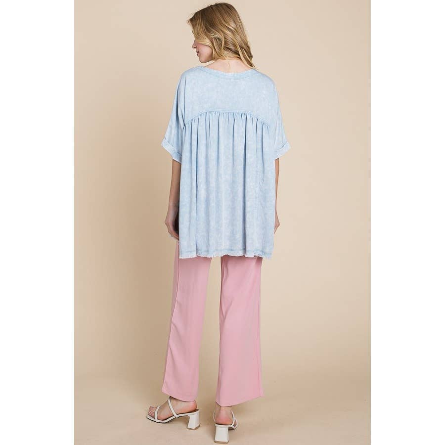 Mineral Wash Oversized Drop Shoulder Babydoll Top