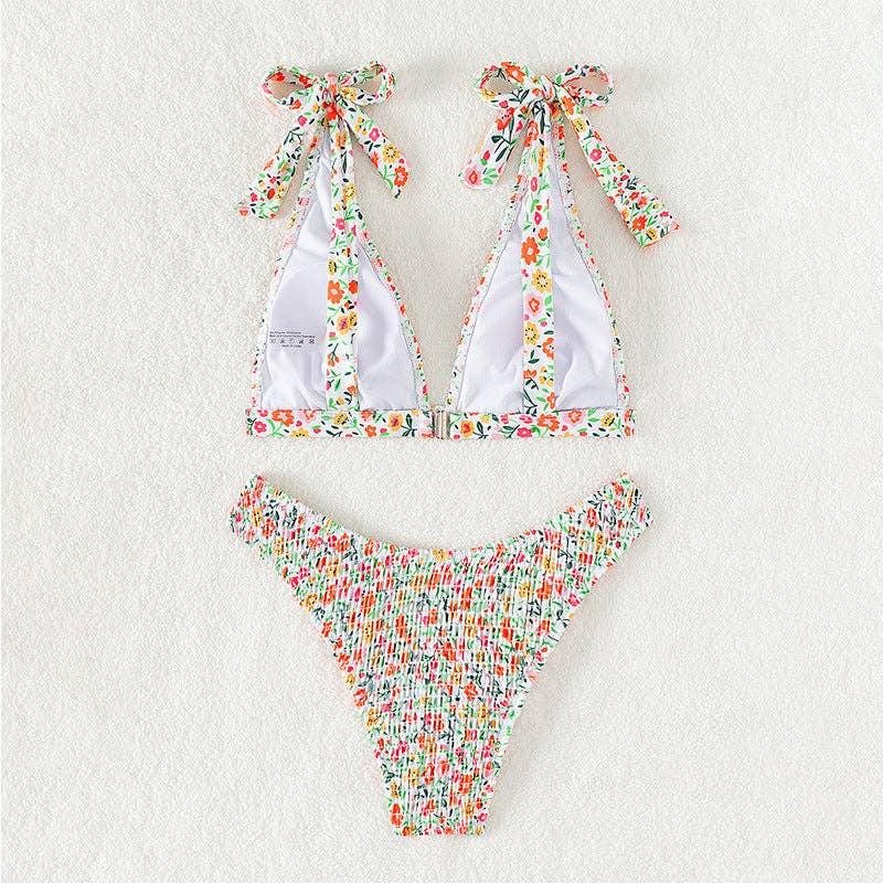 Sweet Floral Print Strap Tie Sexy Swimwear (Sold as Separates)