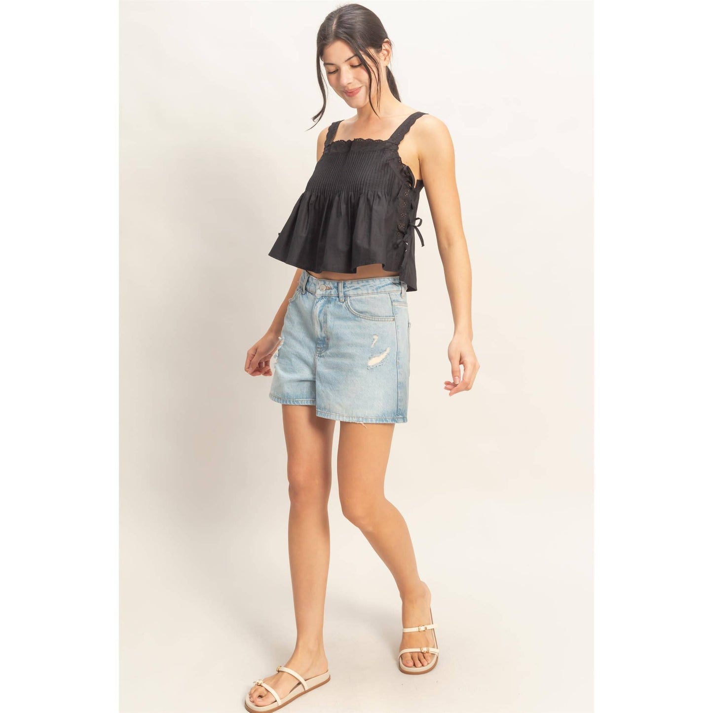 Pleated Lace Trim Tank