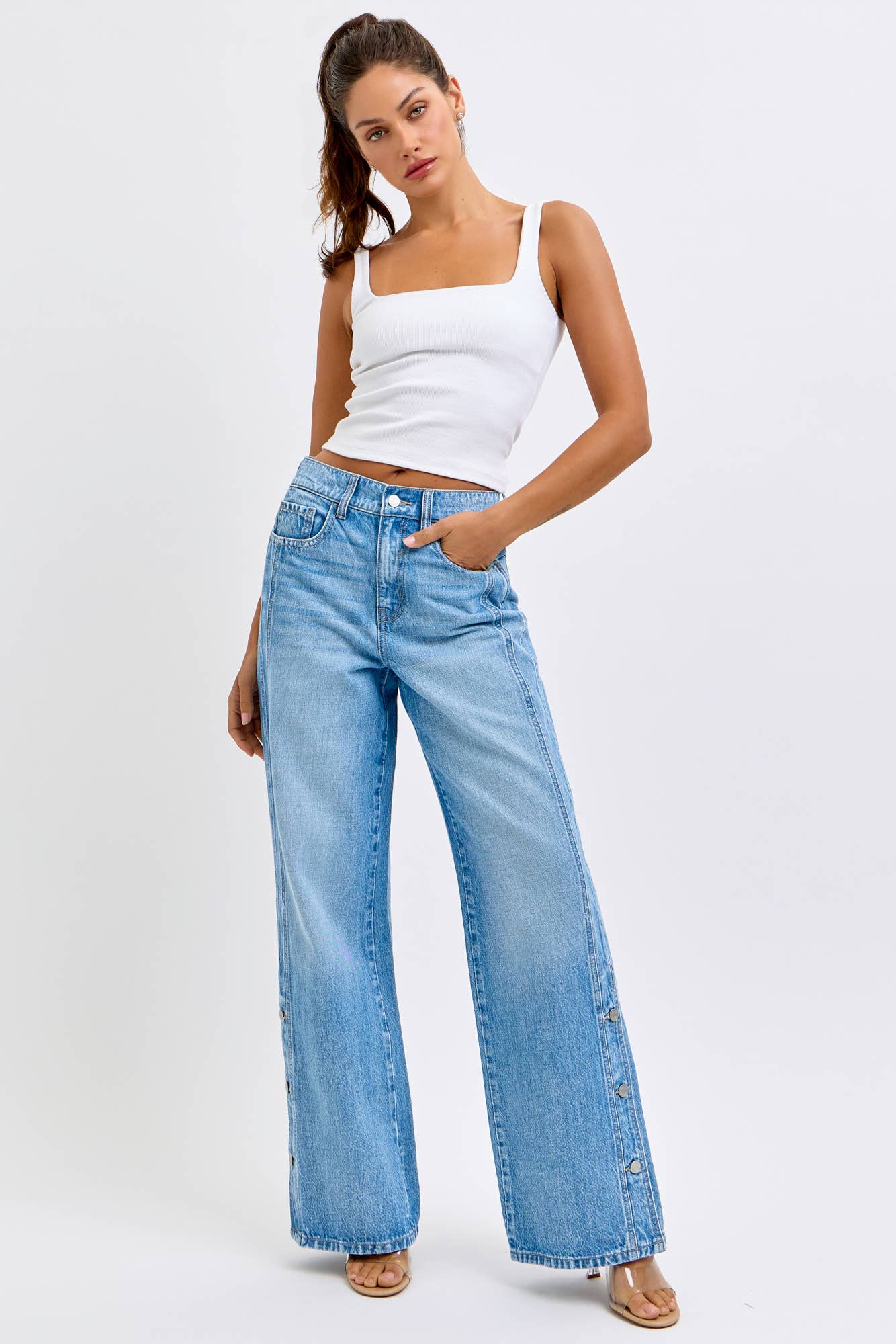 High Rise Wide Leg with Side Buttons