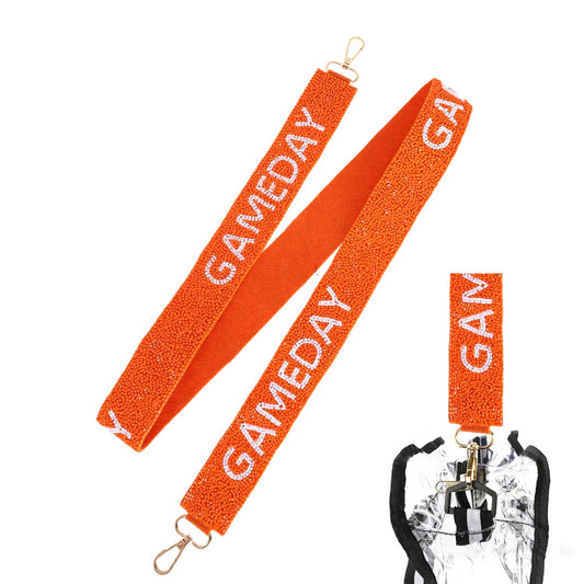 Seed Beaded "Game Day" Crossbody Shoulder Bag Strap: Orange White