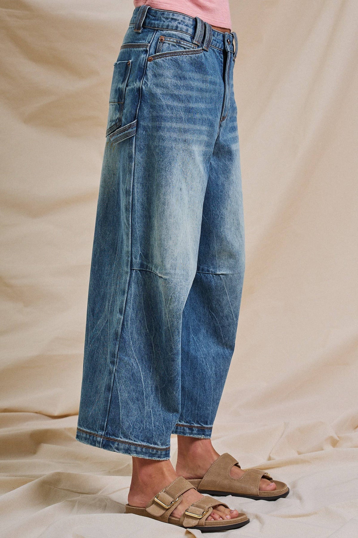 Vintage Wash Cropped Wide-Leg Jeans
