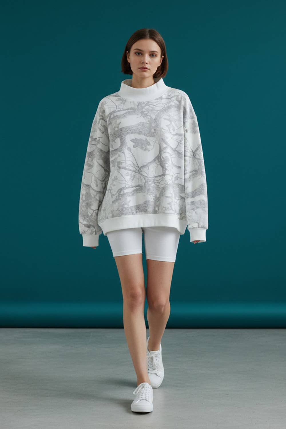 Camouflage Oversized Mock Neck Sweatshirt