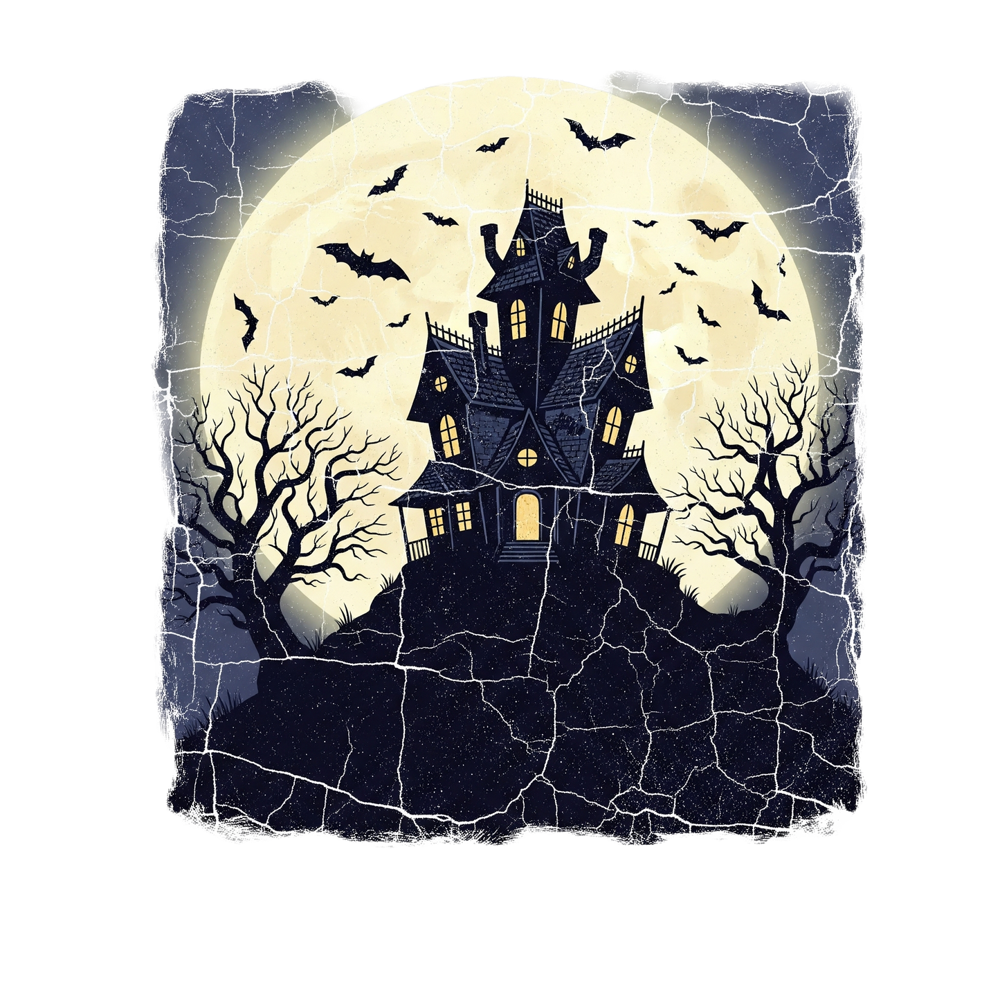 Oversized Crew Neck Top with Haunted House Halloween Print