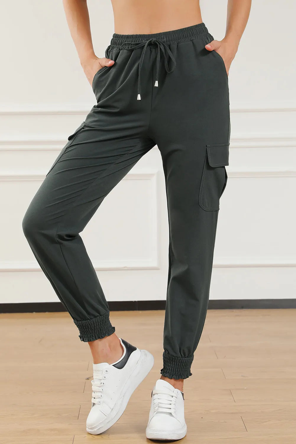 Side Pockets Slim Fit Drawstring High Waist Joggers
