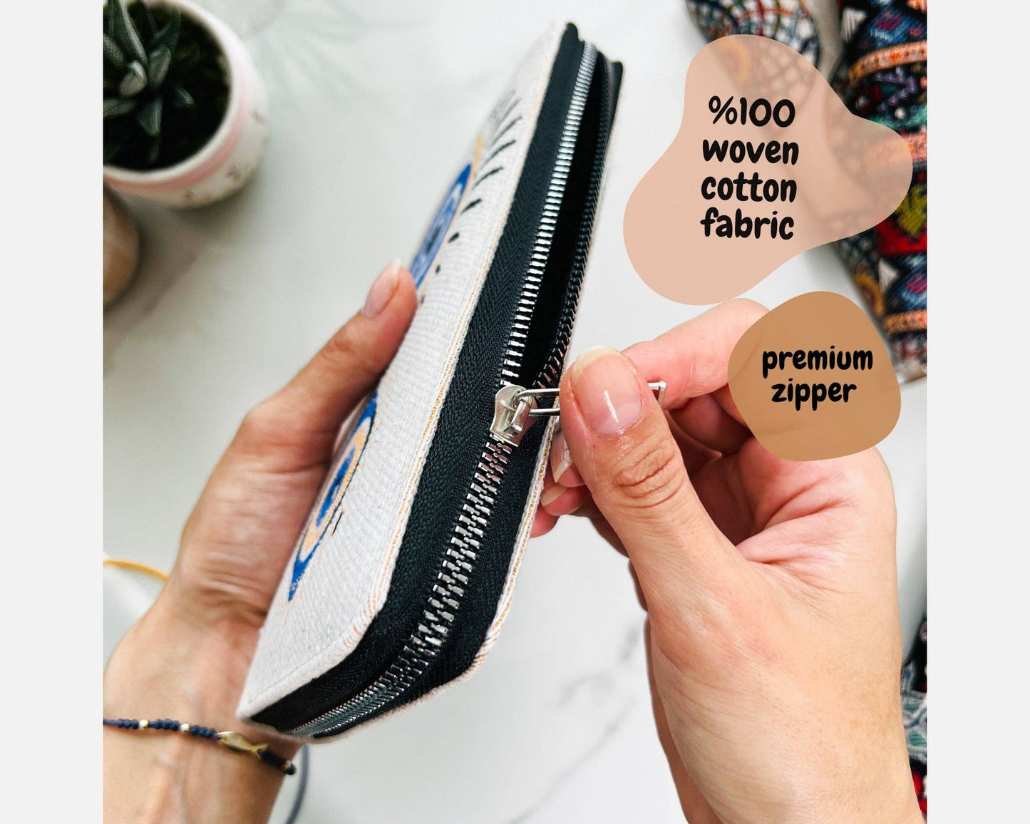 Floral Wallet, Woven Fabric, Vegan Wallet for Women