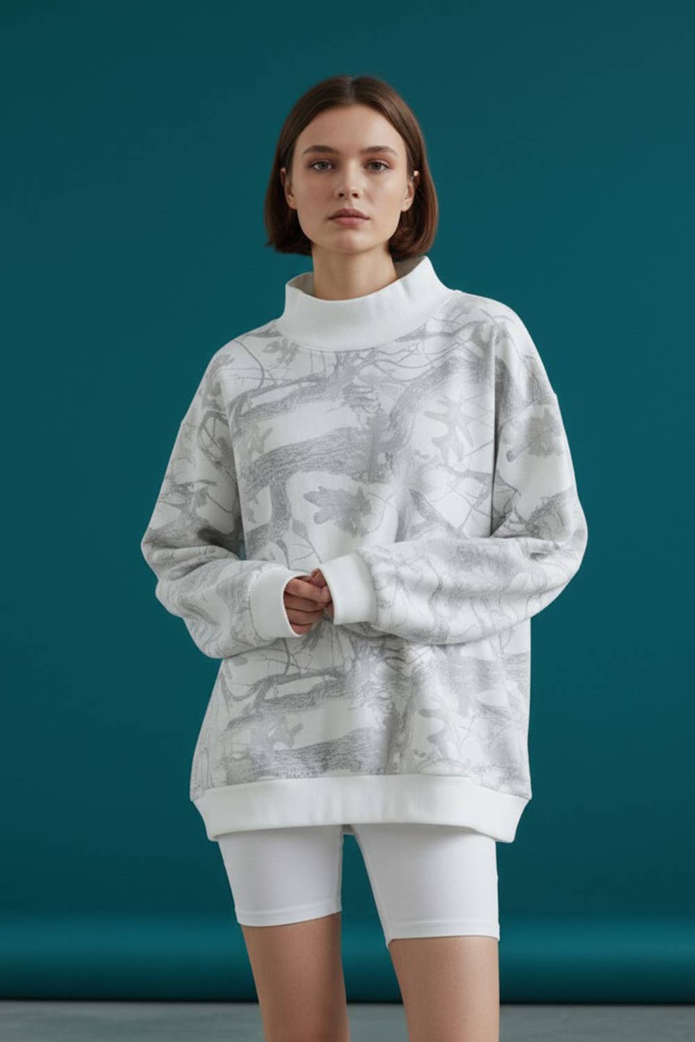 Camouflage Oversized Mock Neck Sweatshirt