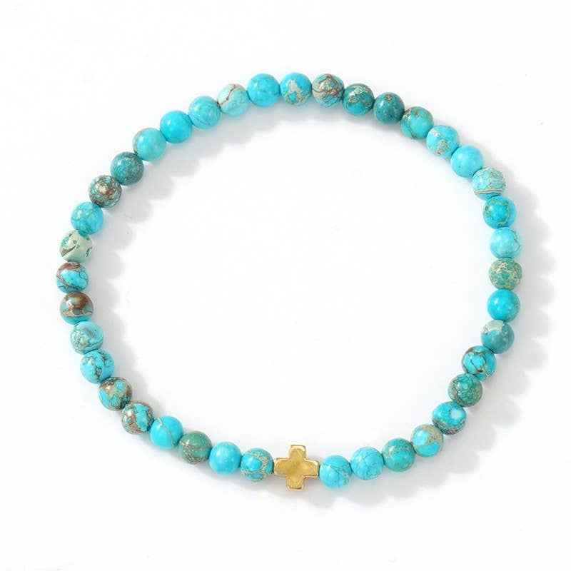 BOHO CROSS NATURAL STONE PERSONALIZED BRACELET