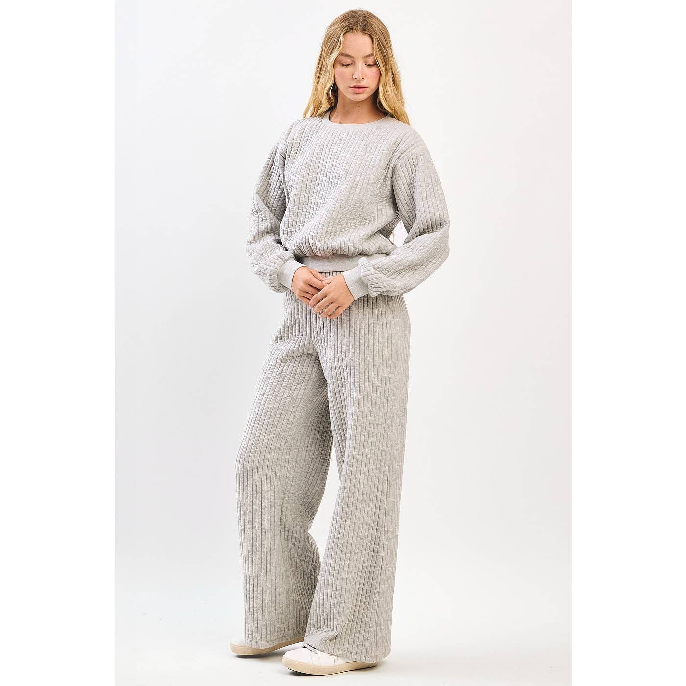 QUILTED CREW NECK SWEATSHIRT AND PANTS SET (Sold as Separates)