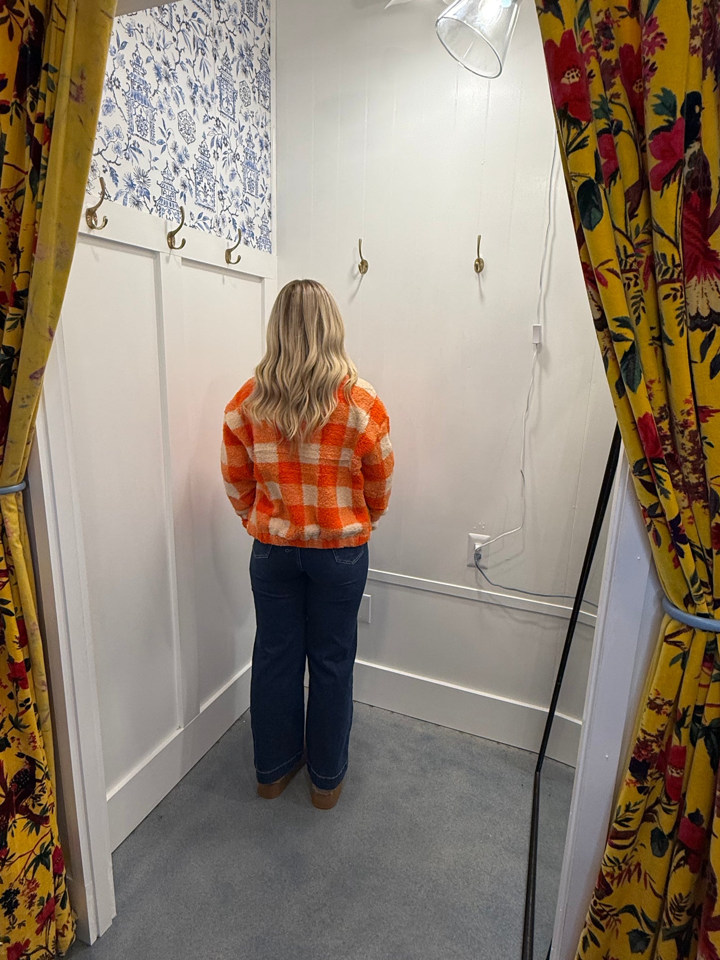 Long Sleeve Mock Neck Argyle Print Faux Fur Jacket