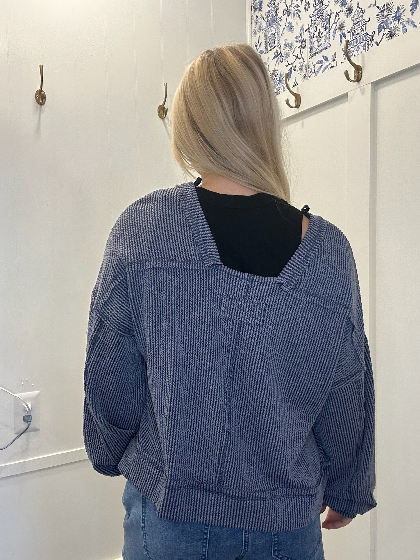 Two Tone Otto Ribbed Oversized Soft Comfy knit Top
