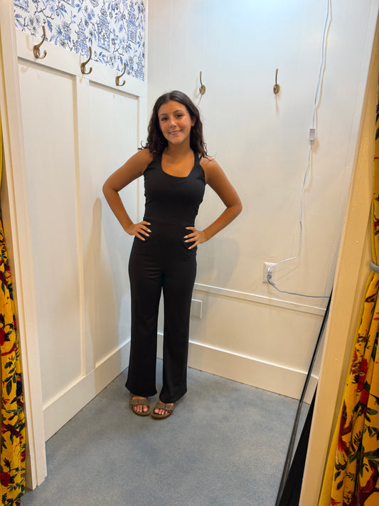 V neck camisole jumpsuit wide straight cut pant