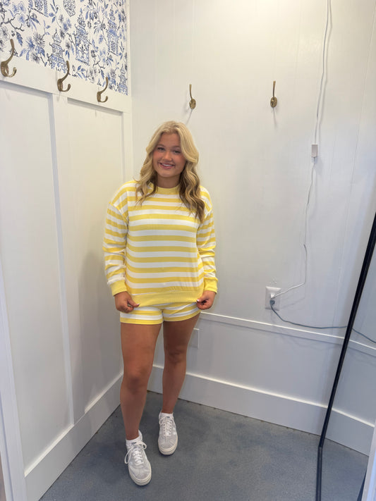 Cozy Two-Piece Lounge Set - Yellow & White Horizontal Stripes