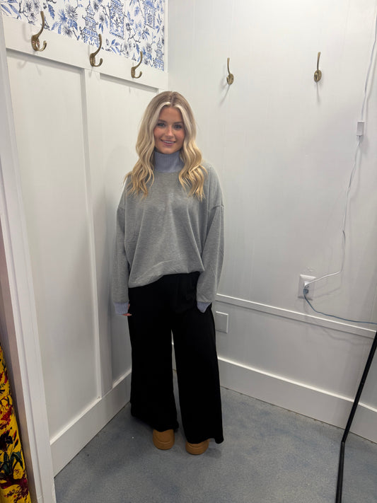 MOCK NECK SWEATSHIRT WITH COLLAR SLIT DETAIL