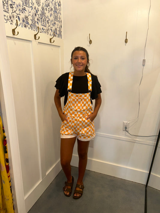 GAME DAY CHECKERED ROMPER BIB OVERALLS