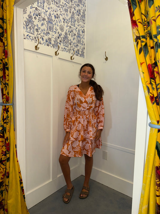 Floral Puff Sleeve Smocked Waist Layered Dress